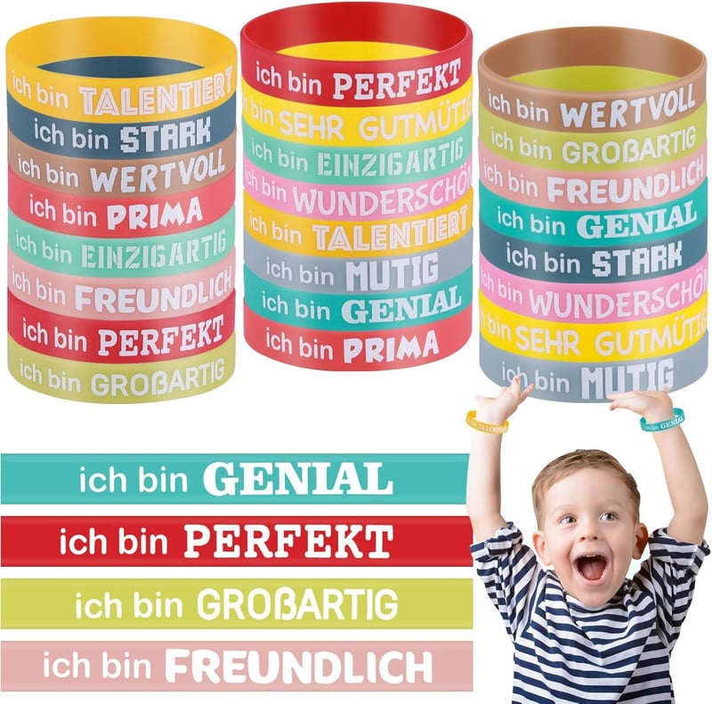 Motivationsarmbänder aus Silikon, 24 Stück mit inspirierenden Sprüchen