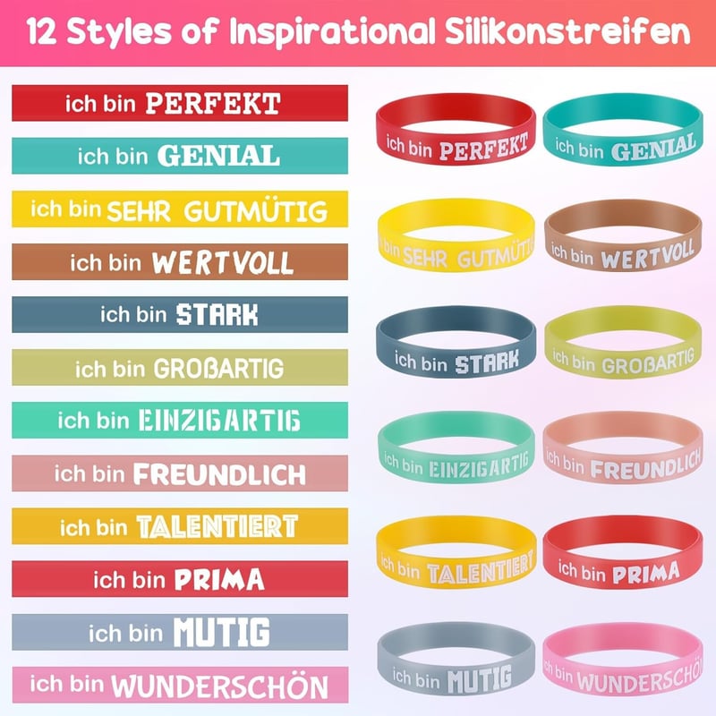 Motivationsarmbänder aus Silikon, 24 Stück mit inspirierenden Sprüchen
