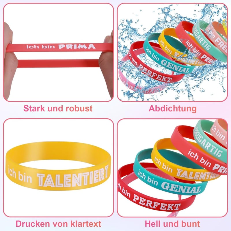 Motivationsarmbänder aus Silikon, 24 Stück mit inspirierenden Sprüchen