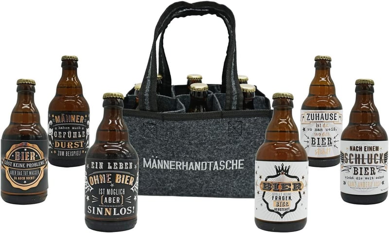 Witzige Männerhandtasche mit 6 Bierflaschen – perfektes Herrengeschenk