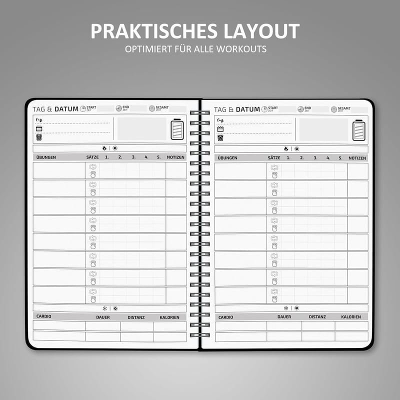 A5 Trainingstagebuch für Frauen – Schweißfestes Fitness Journal mit 186 Workouts