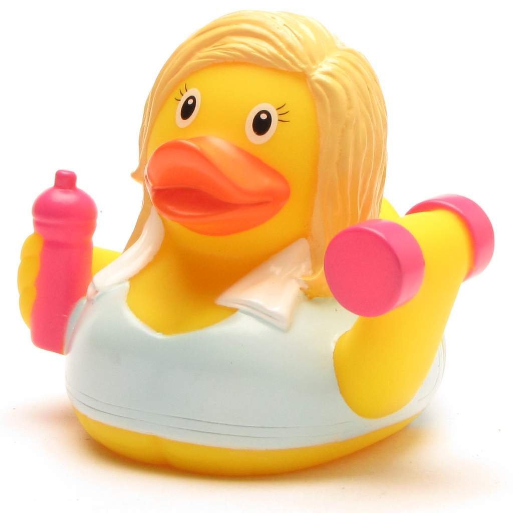 Badeente Fitness Girl mit Quietscheentchen-Schlüsselanhänger für Sportler
