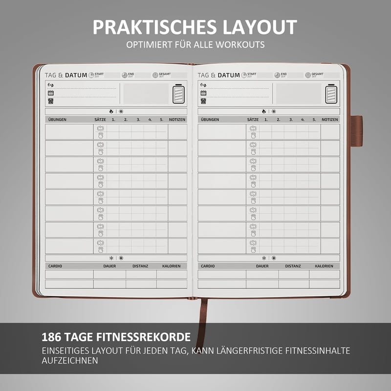 Trainingstagebuch A5 für Krafttraining – 186 Workouts & Fitness Journal