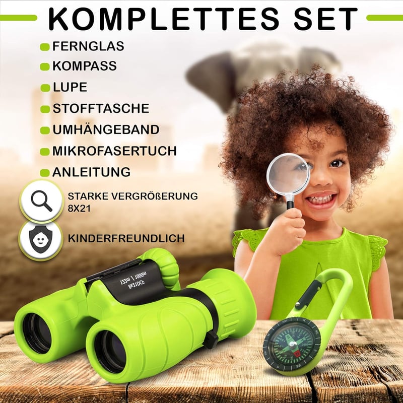 Fernglas für Kinder 8X21 - Geschenkset mit Lupe & Kompass