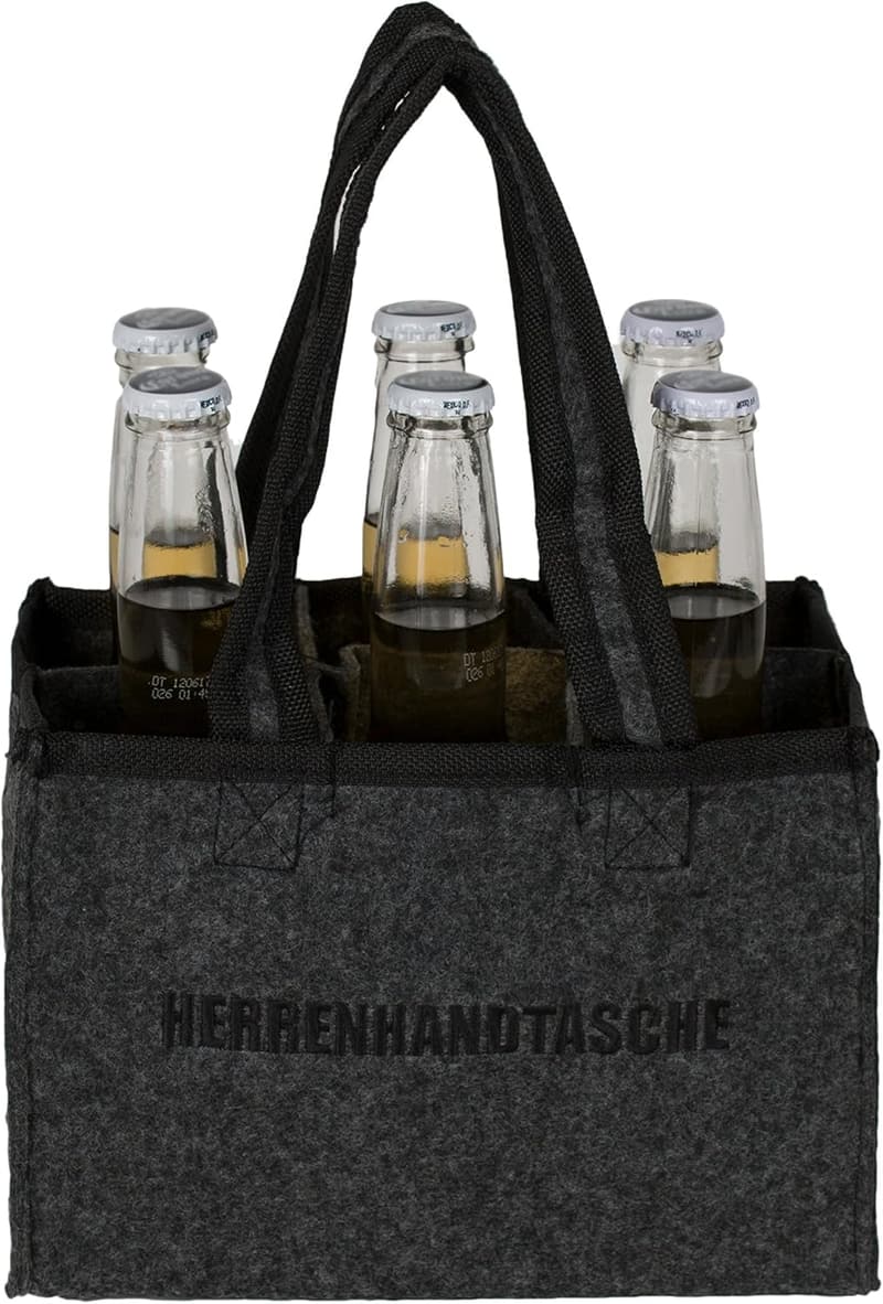 Herren Flaschenträger aus Filz für 6 Flaschen - Dunkelanthrazit mit Stickerei