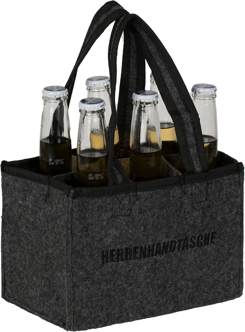 Herren Flaschenträger aus Filz für 6 Flaschen - Dunkelanthrazit mit Stickerei