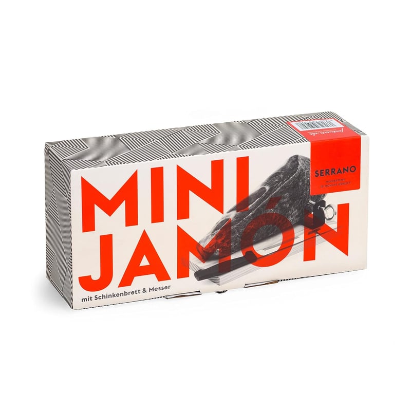 MINI-JAMON SERRANO Geschenkset mit Holzständer und Schinkenmesser