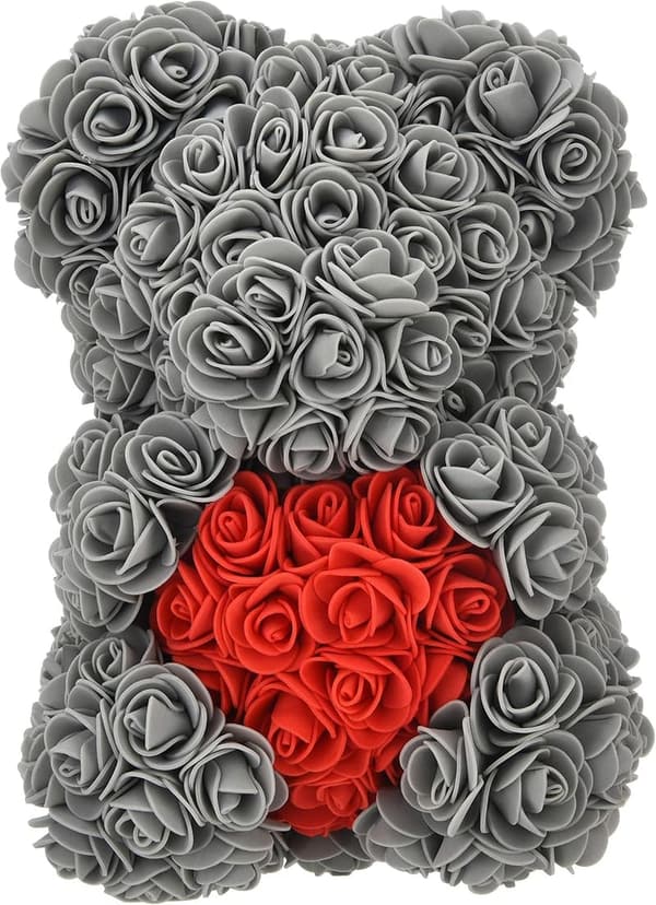 Rosenbären Geschenkbär mit 250 Rosenblüten – 10 Zoll, Geschenkbox, für Frauen