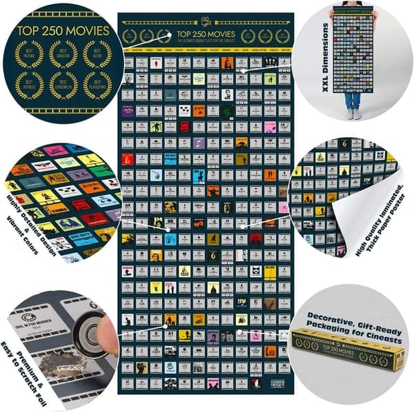 Filmposter Rubbel-Poster für die Top 250 Filme - Geschenk für Filmfans (100x45cm)