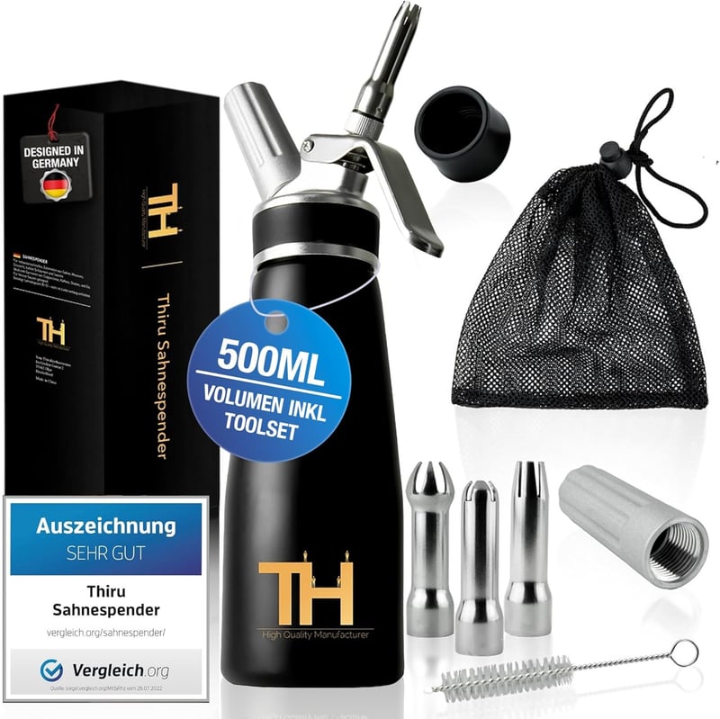 Sahnesyphon mit Toolbox und eBook – 100 Tage Test, Schwarz