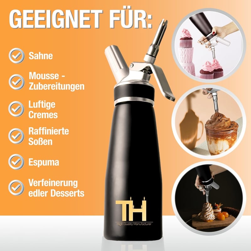 Sahnesyphon mit Toolbox und eBook – 100 Tage Test, Schwarz
