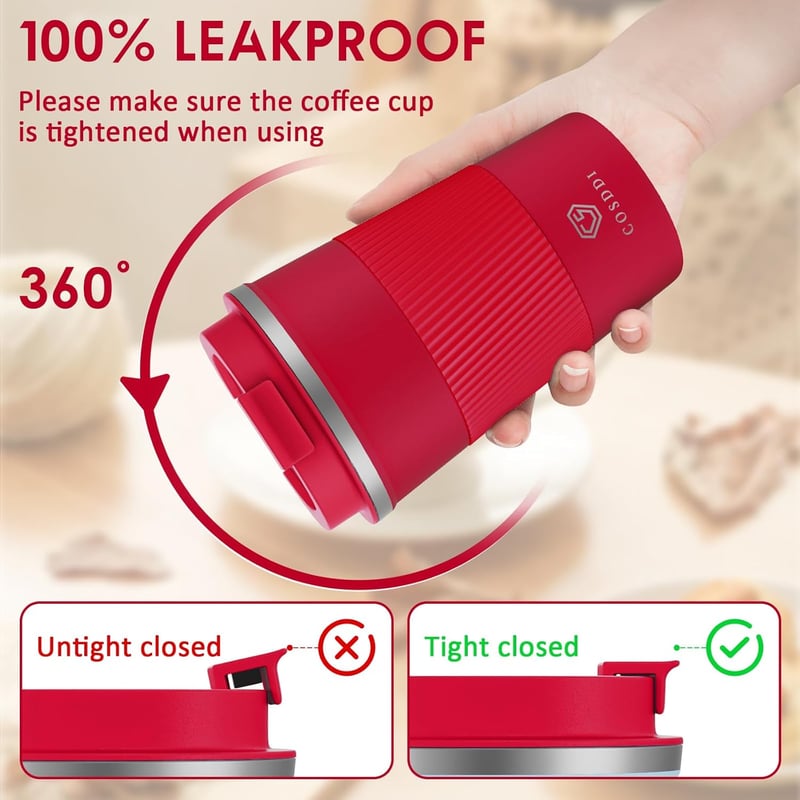 Edelstahl Thermobecher 380ml - Auslaufsicherer Kaffeebecher für Unterwegs