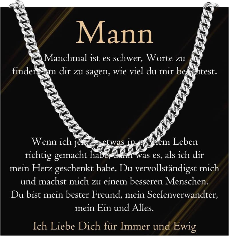 Edelstahl Halskette für Männer – Liebesgeschenk zum Geburtstag oder Jahrestag