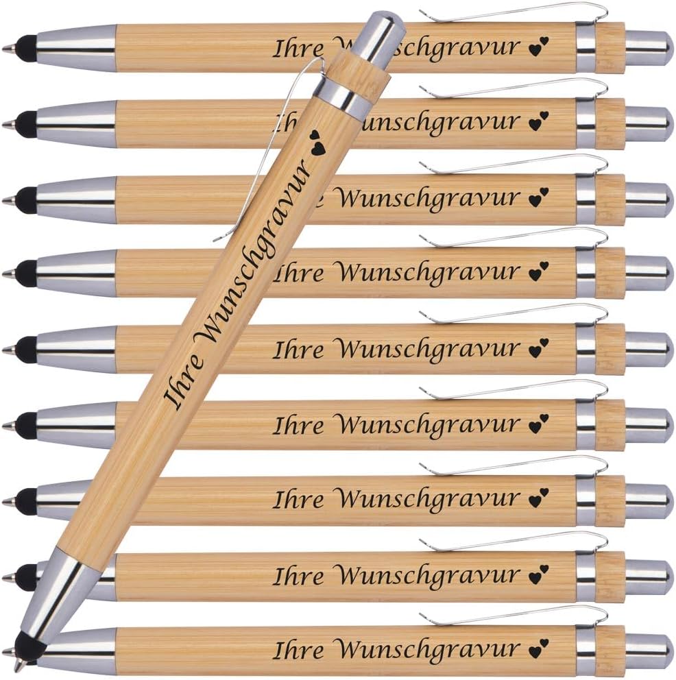 Personalisierter Bambus-Kugelschreiber mit Gravur und Touchfunktion