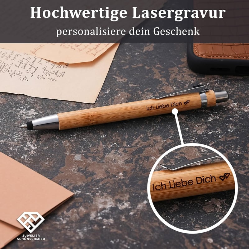 Personalisierter Bambus-Kugelschreiber mit Gravur und Touchfunktion