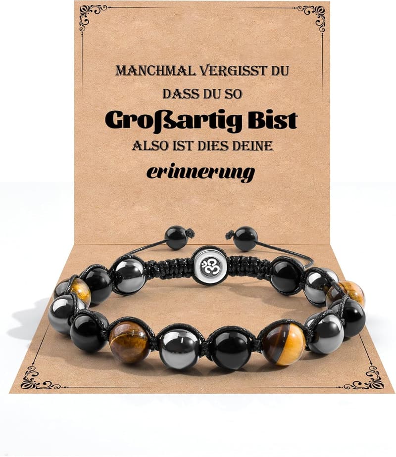 Naturstein Tigerauge Armband 10 mm für Männer - Geschenkidee