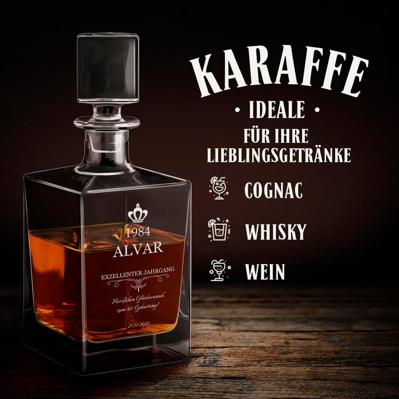 Personalisierte Whisky Karaffe mit Whiskygläsern für Männer, 810 ml