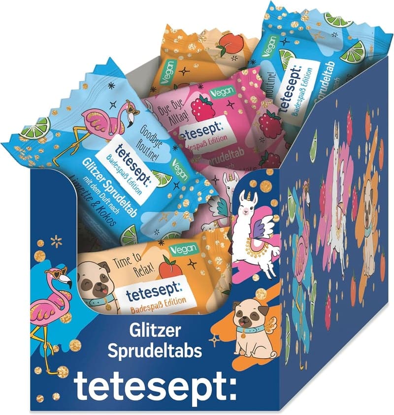 Badespaß mit Glitzer für Kinder – 30 Sprudeltabletten, vegan