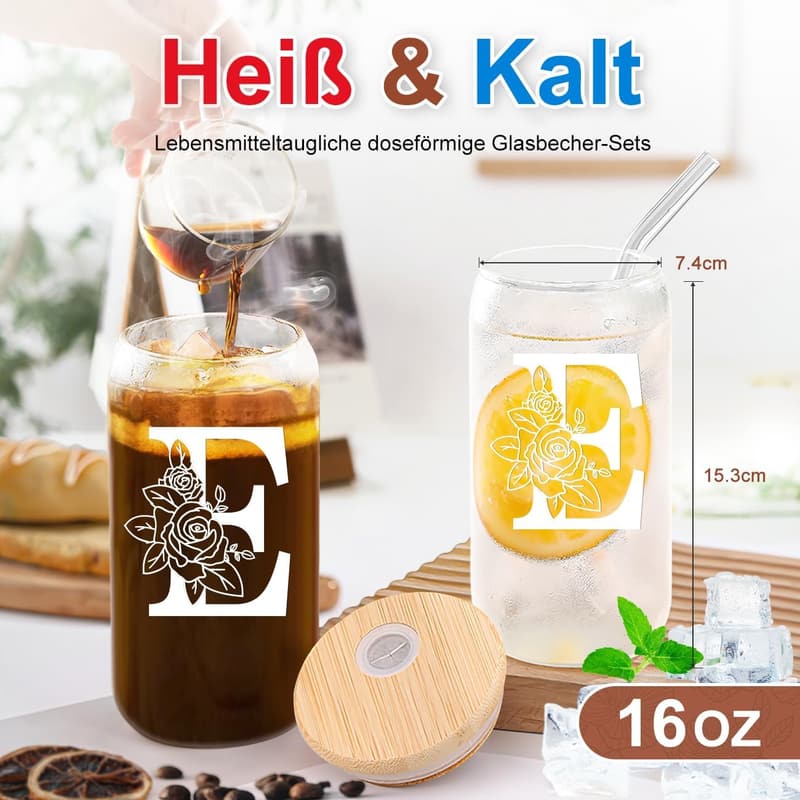 Personalisierte A-Z Glasbecher für Frauen und Männer zum Geburtstag