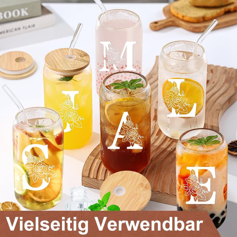 Personalisierte A-Z Glasbecher für Frauen und Männer zum Geburtstag