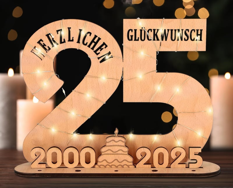 25. Geburtstag Geschenk Holzschild mit LED Lichterkette, personalisierbar