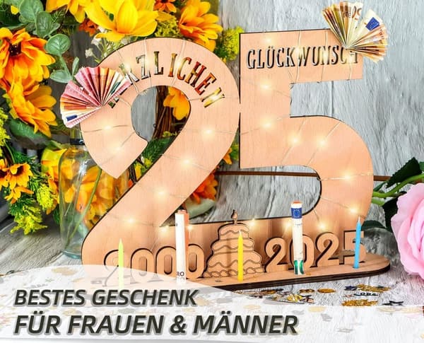 25. Geburtstag Geschenk Holzschild mit LED Lichterkette, personalisierbar