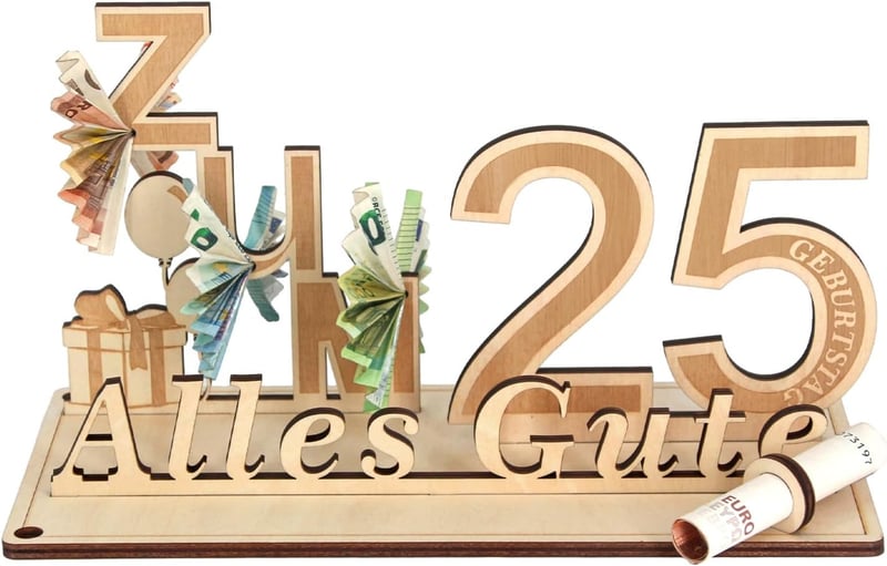 Geldgeschenk Holzdekoration zum 25. Geburtstag für Paare