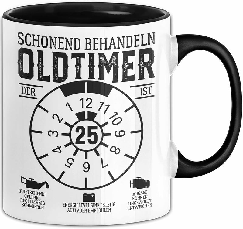 25. Geburtstag Tasse für Oldtimer-Fans – Schwarz