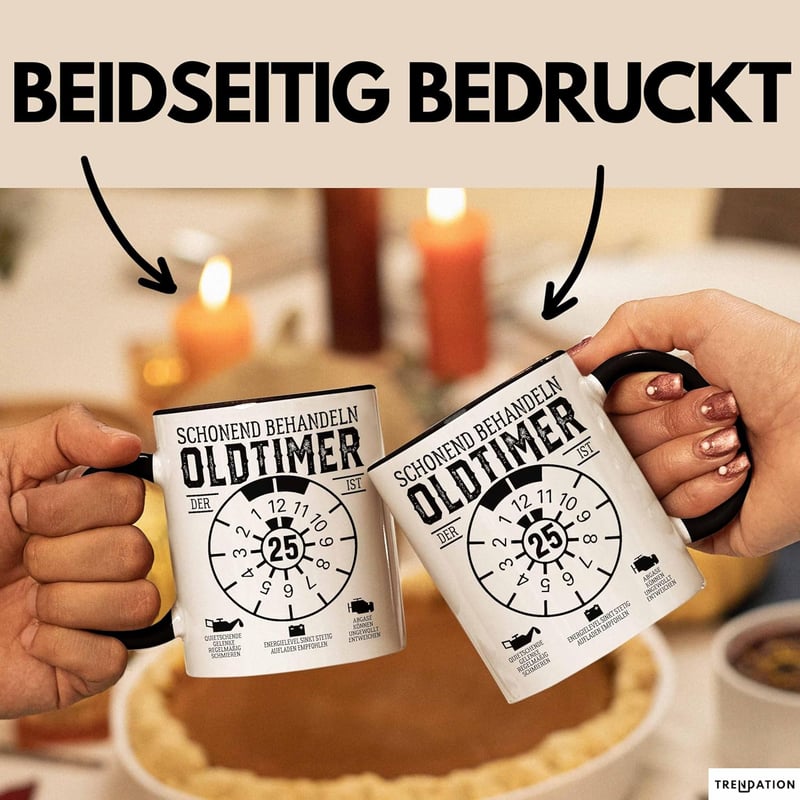 25. Geburtstag Tasse für Oldtimer-Fans – Schwarz
