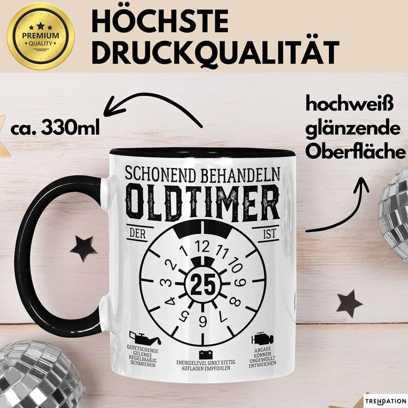 25. Geburtstag Tasse für Oldtimer-Fans – Schwarz