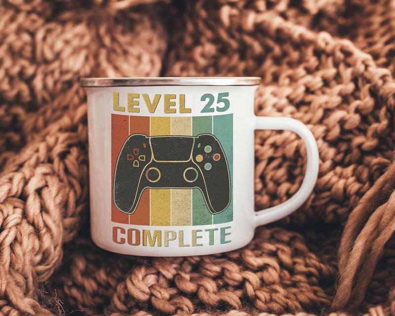 25. Geburtstag Tasse für Gamer mit Gaming-Motiv, Weiß