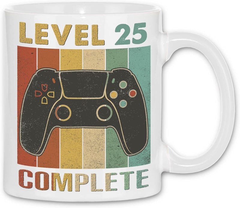 Geburtstagsgeschenk Tasse für Gamer - 25. Geburtstag, weiß
