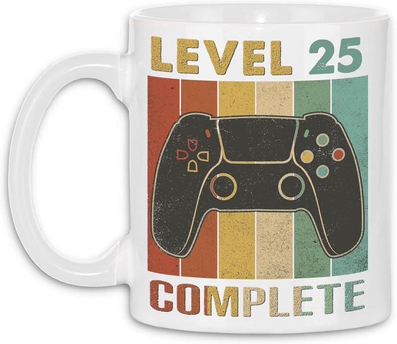 Geburtstagsgeschenk Tasse für Gamer - 25. Geburtstag, weiß