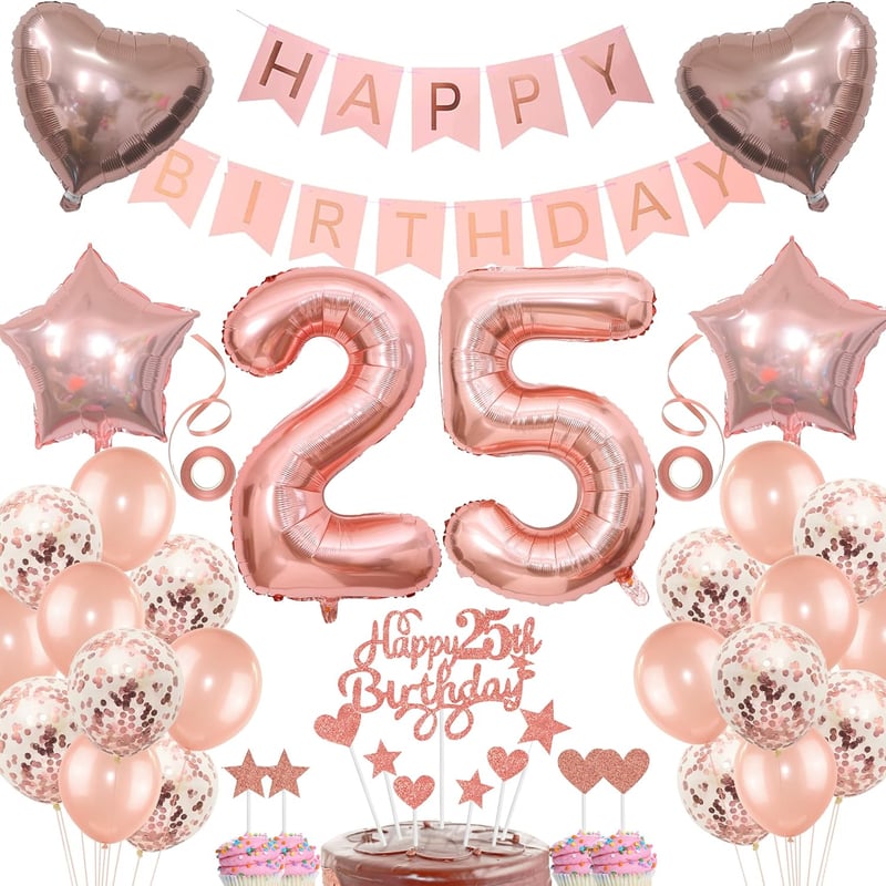 25. Geburtstag Deko für Frauen - Rosegold Tortendeko und Ballon