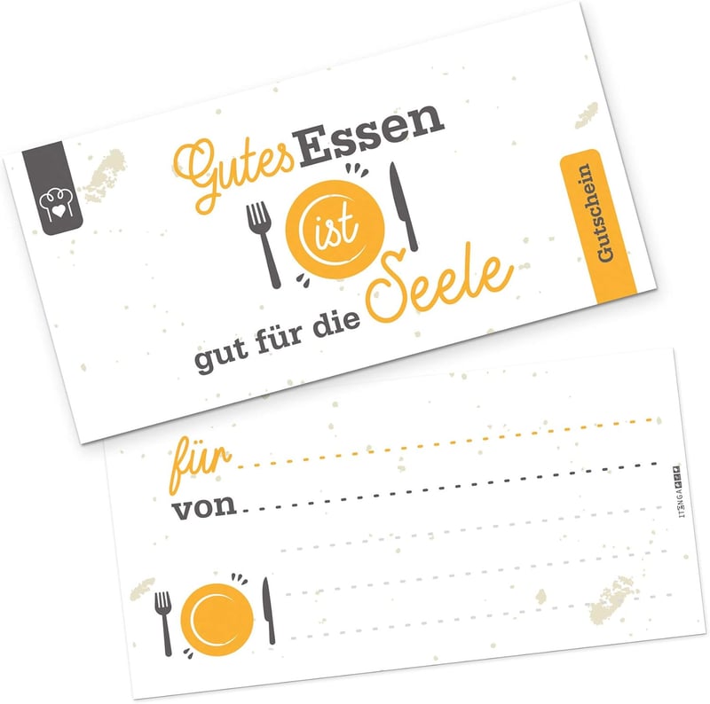 Geschenkgutschein für Restaurant mit Ausfüllmotiv „Gutes Essen“ 21x10,5cm