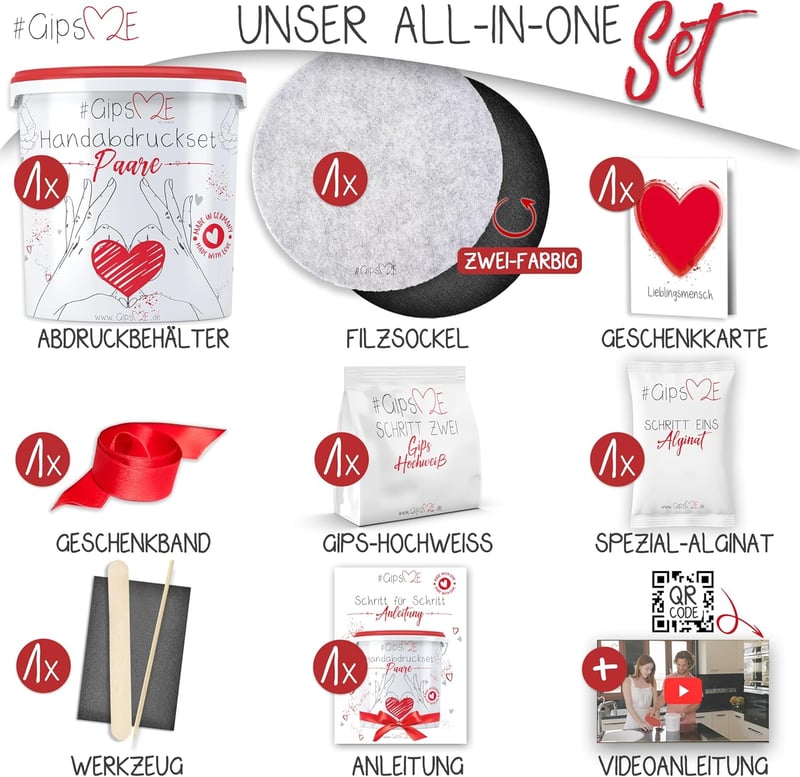 3D Handabdruck Set für Paare – Gipsabdruck für Valentinstag und Jahrestag