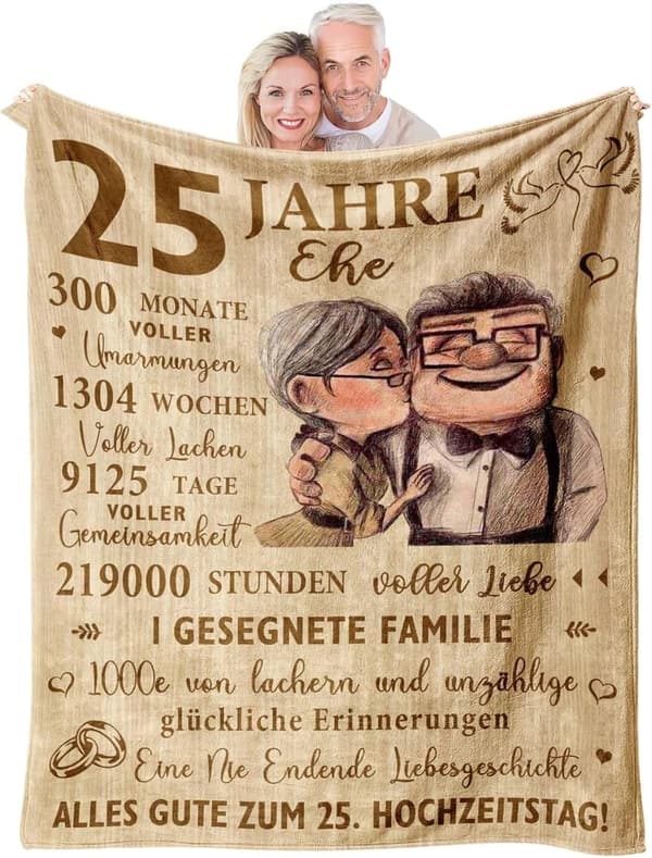 Silberhochzeit Geschenk 25 Jahre – Deko Decke 200x150cm für Paare