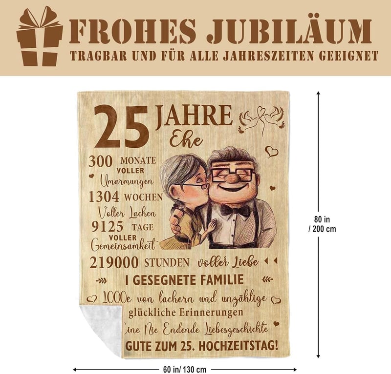 Silberhochzeit Geschenk 25 Jahre – Deko Decke 200x150cm für Paare