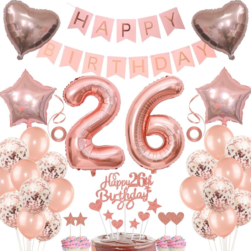 Dekoration zum 26. Geburtstag für Frauen, Roségold Ballons