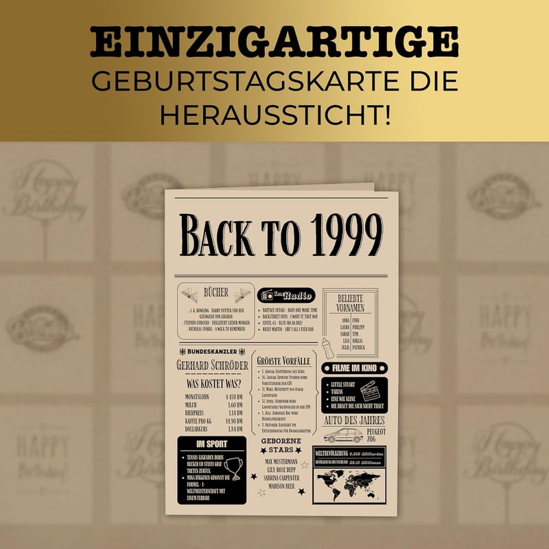 26. Geburtstag Geschenk – Zeitungskarten-Design aus 1999 für Paare