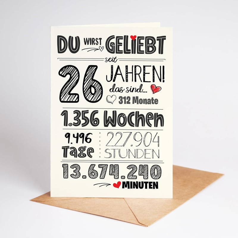 Karte zum 26. Geburtstag - süße Geschenkkarte für Frauen