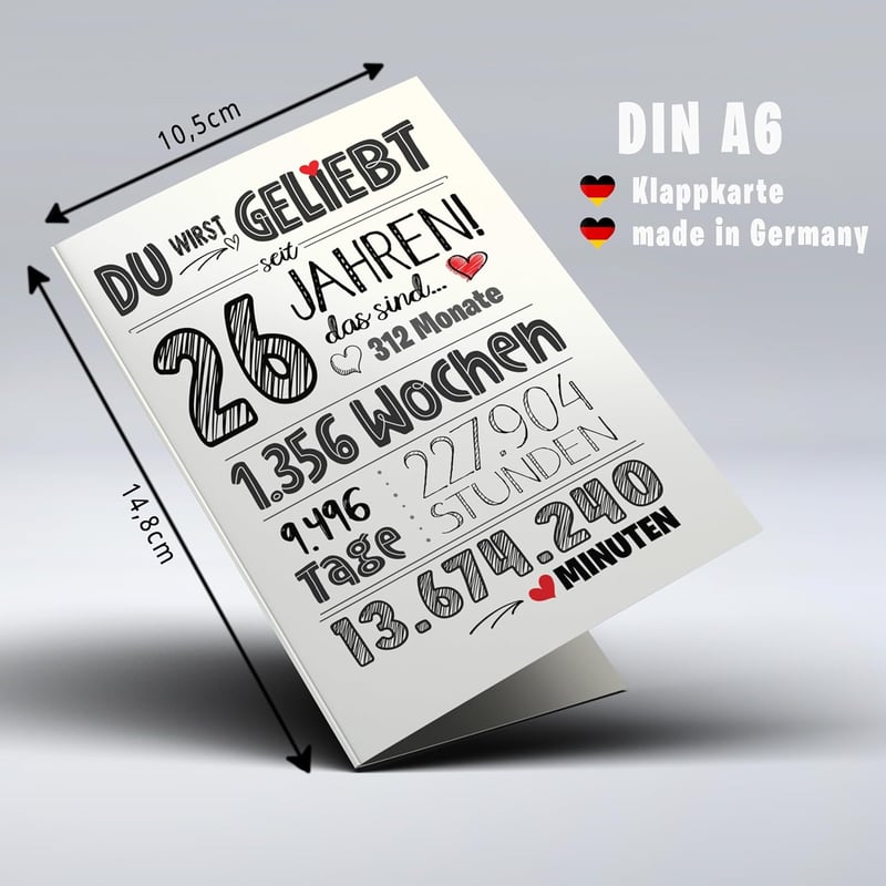Karte zum 26. Geburtstag - süße Geschenkkarte für Frauen