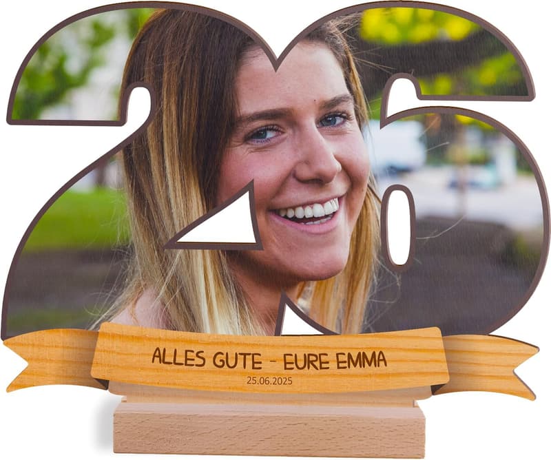 Personalisiertes Holzbild zum 26. Geburtstag für Frauen und Männer