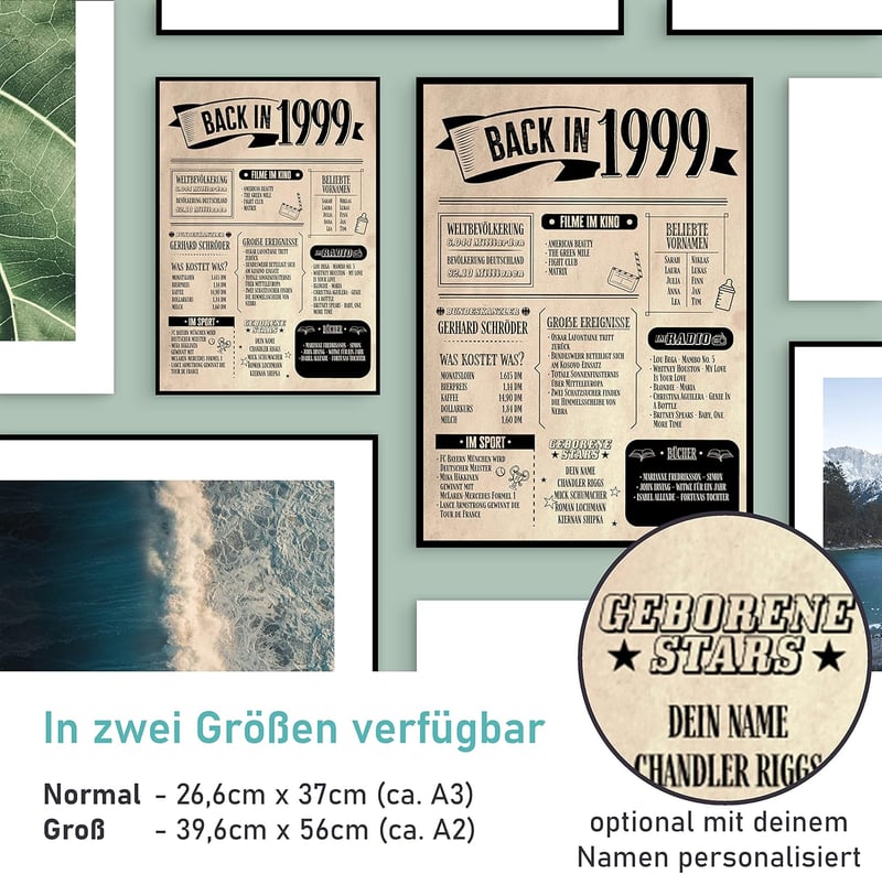 Personalisierbares Holzbild 1999 – Geschenk zum 26. Geburtstag