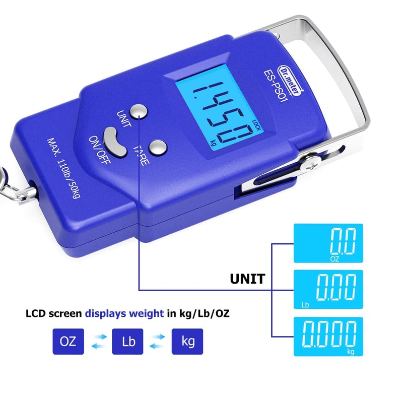Digitale Kofferwaage mit Haken, 50 kg, LCD-Display, tragbar