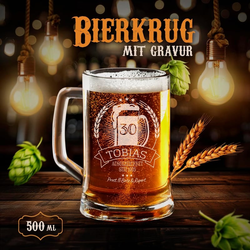 Personalisierter Maverton Bierkrug mit Gravur - 500 ml für Männer