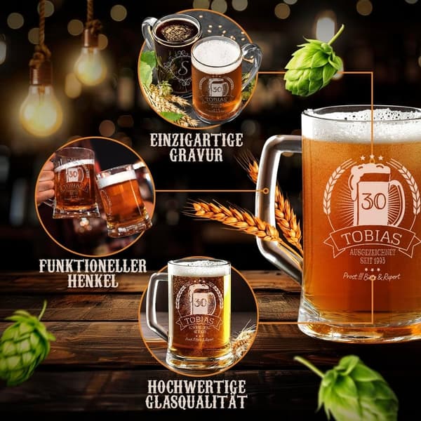 Personalisierter Maverton Bierkrug mit Gravur - 500 ml für Männer