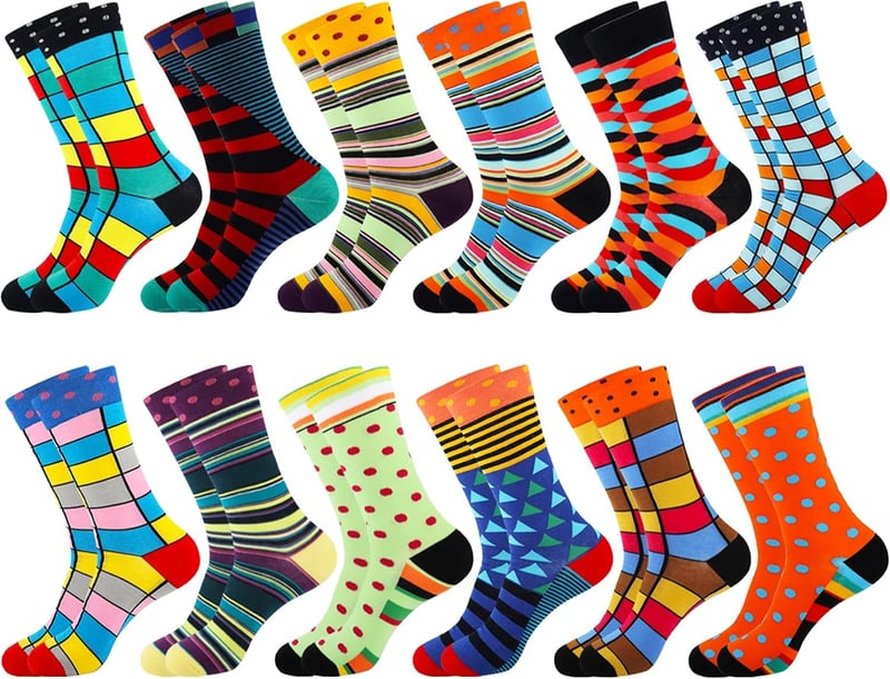 Bunte Anzugsocken aus Baumwolle für Herren, 12 Paare, Größe 43-46