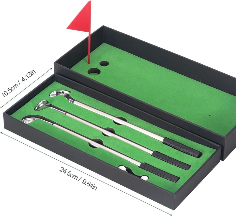 Golfgeschenkset für Männer – 3 Minigolfschläger Kugelschreiber in Geschenkbox
