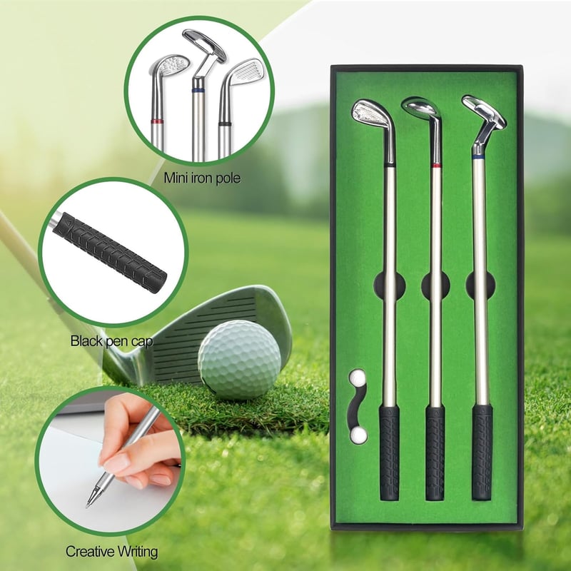 Golfgeschenkset für Männer – 3 Minigolfschläger Kugelschreiber in Geschenkbox